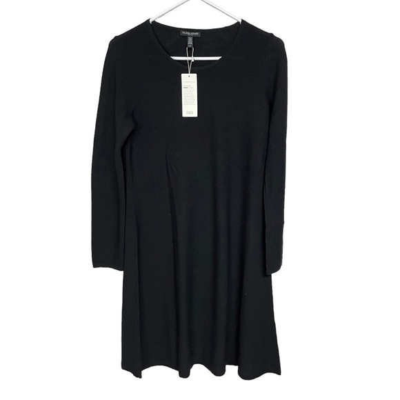 Eileen Fisher Black Wool Crepe Swing Midi Dress Petite Small - Picture 8 of 8
